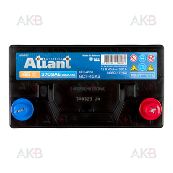 Автомобильный аккумулятор ATLANT ASIA 45Ah 330A обр. пол. (237x127x225) ATA450. Фото 1