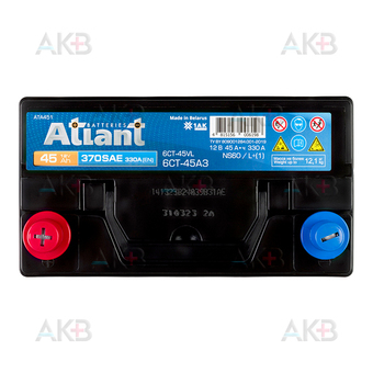 Автомобильный аккумулятор ATLANT ASIA 45Ah 330A прям. пол. (237x127x225) ATA451. Фото 1