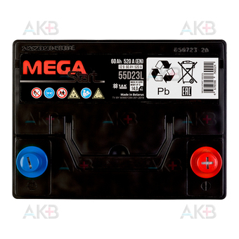 Автомобильный аккумулятор MEGA START 55D23L 60Ah 520A обр. пол. (232x173x225). Фото 1