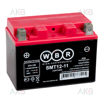 Мото аккумулятор WBR SMT12-11 AGM 11 Ач 230А прямая пол.(150x87x110) YTZ12S, YTZ14S