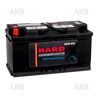 Автомобильный аккумулятор HARD AGM90L 90Ah 850A (353x175x190)  ПРЯМАЯ полярность