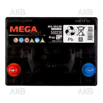 Автомобильный аккумулятор MEGA START 55D23R 60Ah 520A прям. пол. (232x173x225). Фото 1