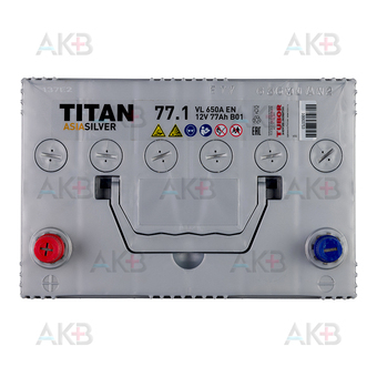 Автомобильный аккумулятор Titan Asia Silver 77 Ач 650А прям. пол. (258x175x223) 6СТ-77.1 VL B01. Фото 1