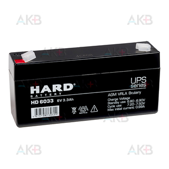 Аккумуляторная батарея HARD HD 6033 6V 3.3Ah (125x33x67) AGM