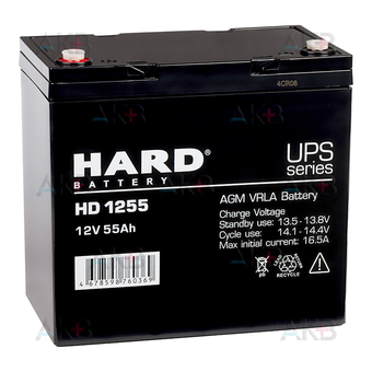 Аккумуляторная батарея HARD HD 1255 12V 55Ah (229x138x210) AGM