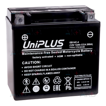 Мото аккумулятор UniPLUS AGM EB14C-3 | 12Ah 200А обр. пол. (150x87x145) High Performance