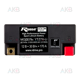Мото аккумулятор Rdrive OEM Детали YTZ7X-Li 12V 2.3Ah 30 Втч 170А обр. пол. (114x49x86) LiFePO4 31500-MKE-A61 HONDA. Фото 1