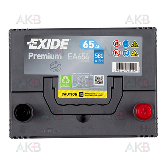 Автомобильный аккумулятор Exide Premium 65R (580А 230x173x222) EA654. Фото 1