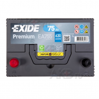 Автомобильный аккумулятор Exide Premium 75L (630А 261x173x225) EA755. Фото 2