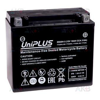 UniPLUS EB20H-3 AGM 12V 18Ah 310А обр.пол. (175x87x155) High Performance