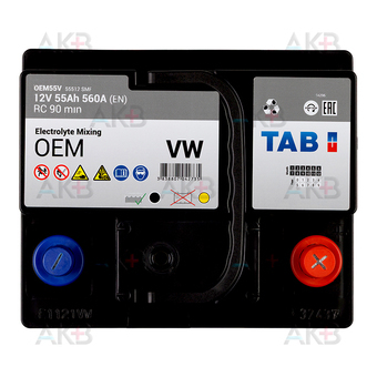 Автомобильный аккумулятор Аккумулятор TAB OEM 55 Ah 560A (207x175x190) OEM 55V 55512 SMF VW. Фото 1