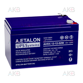 Аккумулятор A.ETALON AHRX 12-12-52W  |  12V 12Ah (151x98x101)