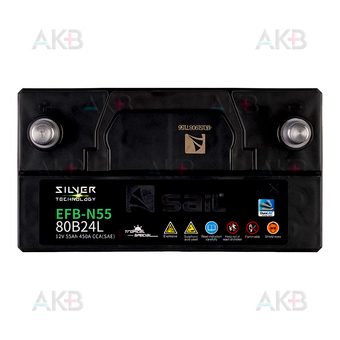 Автомобильный аккумулятор SAIL EFB N55 80В24L 55 Ач 450A обр. пол. (238x129x225) станд. клеммы Start Stop. Фото 2