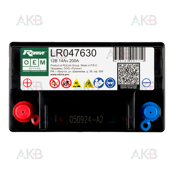 Мото аккумулятор Аккумулятор RDrive OEM AGM LR047630 14 Ah 200А (150x87x145) LAND ROVER Jaguar узк. клеммы. Фото 1