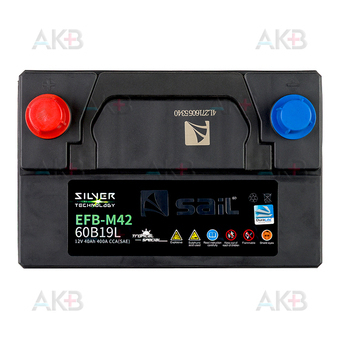 Автомобильный аккумулятор SAIL EFB 60В19L (M42) 40 Ач 400A обр. пол. (187x127x225) станд. клеммы. Фото 1