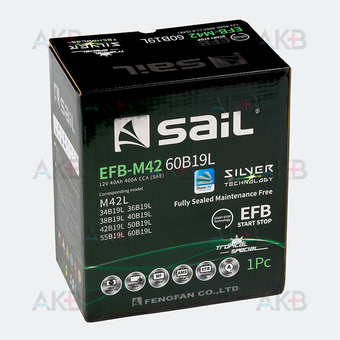Автомобильный аккумулятор SAIL EFB 60В19L (M42) 40 Ач 400A обр. пол. (187x127x225) станд. клеммы. Фото 2