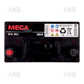 Автомобильный аккумулятор Аккумулятор MEGA START 60B24R 50Ah 430A прям. пол. (237x127x225) узкие клеммы. Фото 1