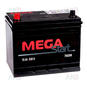 Аккумулятор MEGA START 75D26R 70Ah 530A прям. пол. (261x175x225)