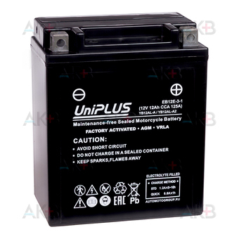 UniPLUS AGM EB12E-3-1 | 12Ah 125А обр. пол. (130x80x160) High Performance