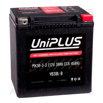 UniPLUS AGM MX30-3-3 | 30Ah 450А обр. пол. (166x131x175) Power Sport