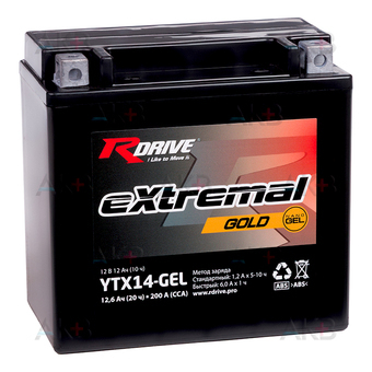 RDrive YTX14-GEL 12V 12.6Ah 200А прям. пол. AGM (150x87x145) eXtremal GOLD