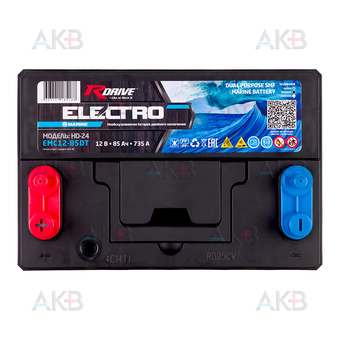 Автомобильный аккумулятор RDrive Electro Marine EMС12-85DT 85Ah 835A (260x173x225) 4 клеммы. Фото 1