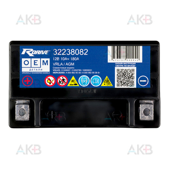 Мото аккумулятор RDrive OEM Детали 32238082 YTX12-BS  12V 10Ah 180А прям. пол. AGM (150x87x130) VOLVO MERCEDES. Фото 1