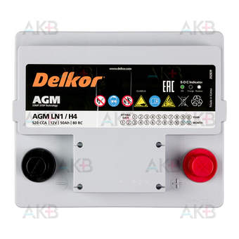 Автомобильный аккумулятор Delkor AGM 50 Ач 520A (207х175х190) LN1. Фото 1