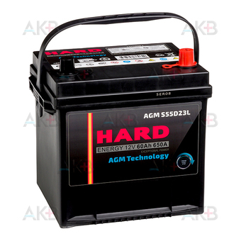 HARD AGM S55D23L 60 Ач 650A обр. пол. (230x170x225) Start Stop