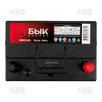 Автомобильный аккумулятор БЫК Energy 80D26L 70Ah 700A обр. пол. (260x170x225) бортик. Фото 1