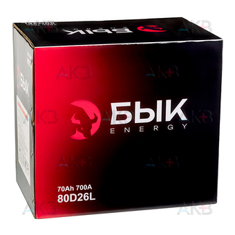 Автомобильный аккумулятор БЫК Energy 80D26L 70Ah 700A обр. пол. (260x170x225) бортик. Фото 3