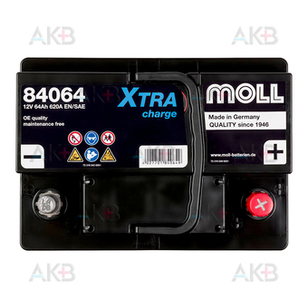 Автомобильный аккумулятор Moll X-TRA charge 64 Ач 620A обр. пол. (242x175x190) 84064. Фото 1