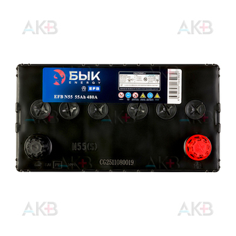 Автомобильный аккумулятор БЫК Energy EFB N55 55 Ач 480A обр. пол. (238x129x227). Фото 2