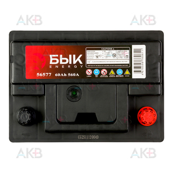 Автомобильный аккумулятор БЫК Energy 56577 60Ah 560A обр. пол. (242x175x175) низкий. Фото 2