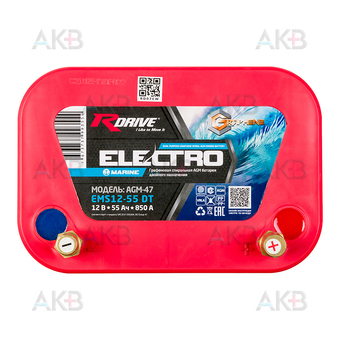 Автомобильный аккумулятор RDrive Electro Marine Spiral EMS12-55 55Ah 850A (247x175x205) AGM-47. Фото 1