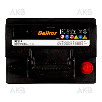 Автомобильный аккумулятор Delkor 56219 (62R 580A 241x174x188). Фото 1
